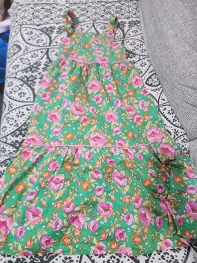Isaac Mizrahi Green Dress with Pink Label and Floral Trim 6T
